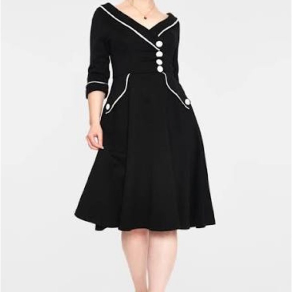 Voodoo Vixen NWT XS Dress Herringbone Black Swing Midi Flare Pinup style